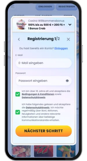 Einzahlungsbildschirm mit Zahlungsoptionen